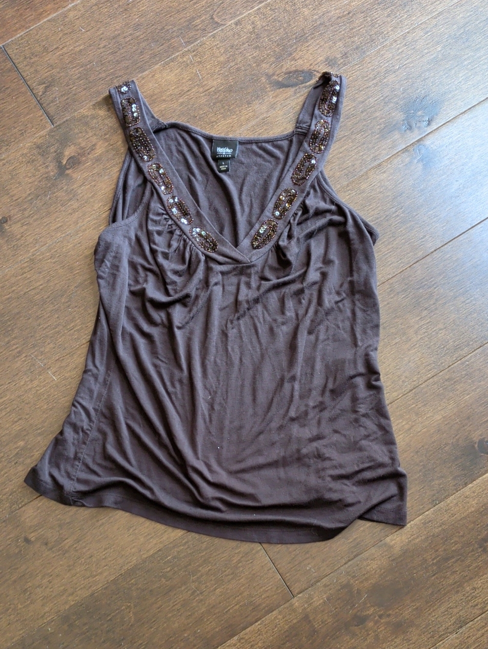 Mossimo Supply Co. Brown Beaded V-Neck Tank